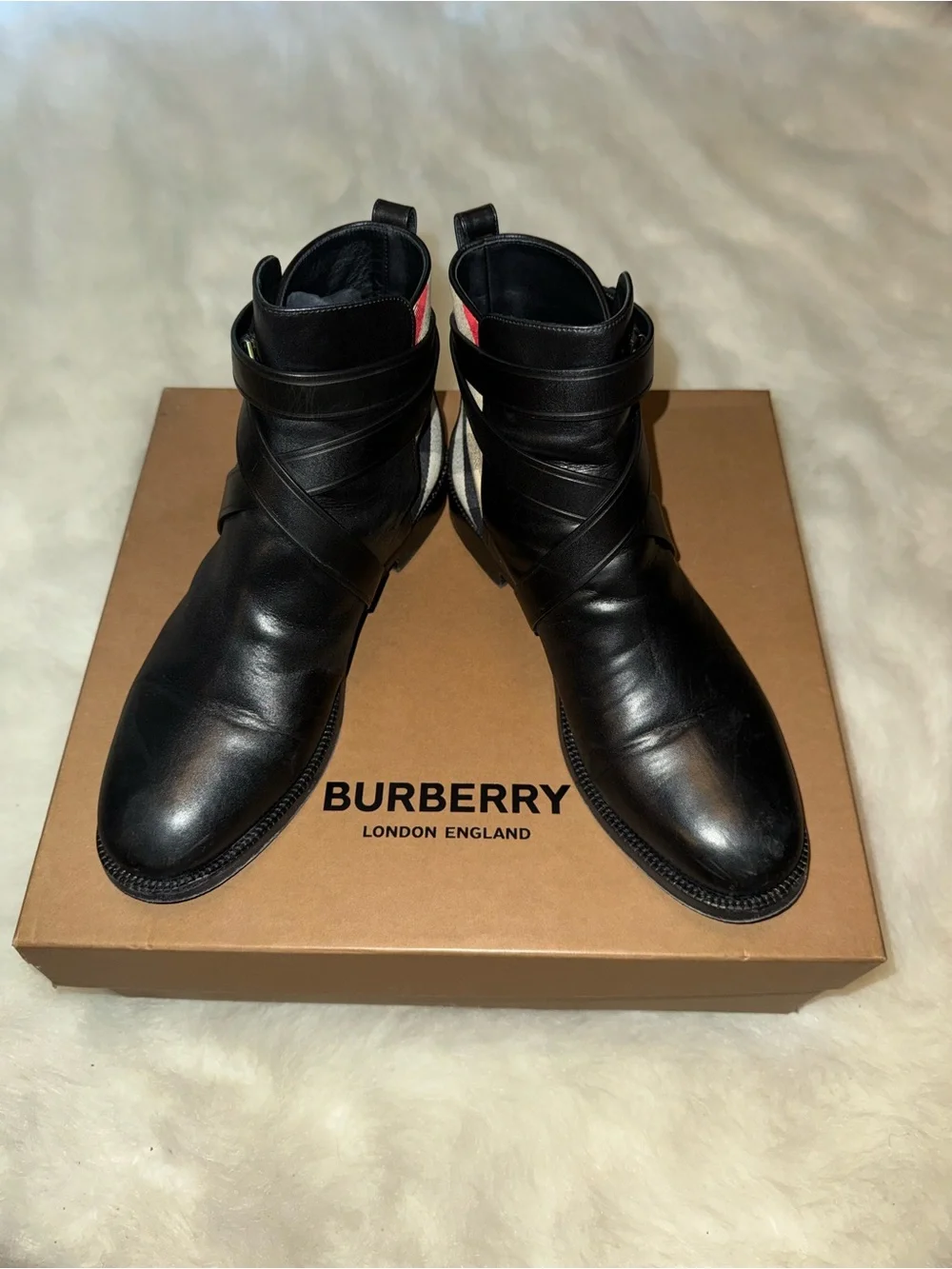 Burberry Pryle House Check and Leather Ankle Boots